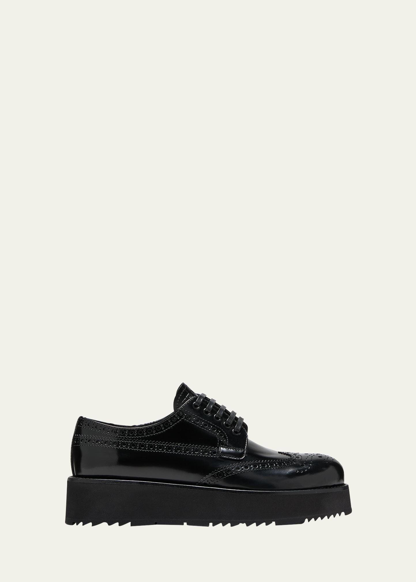 Leather Lace-Up Oxford Flatform Loafers Product Image