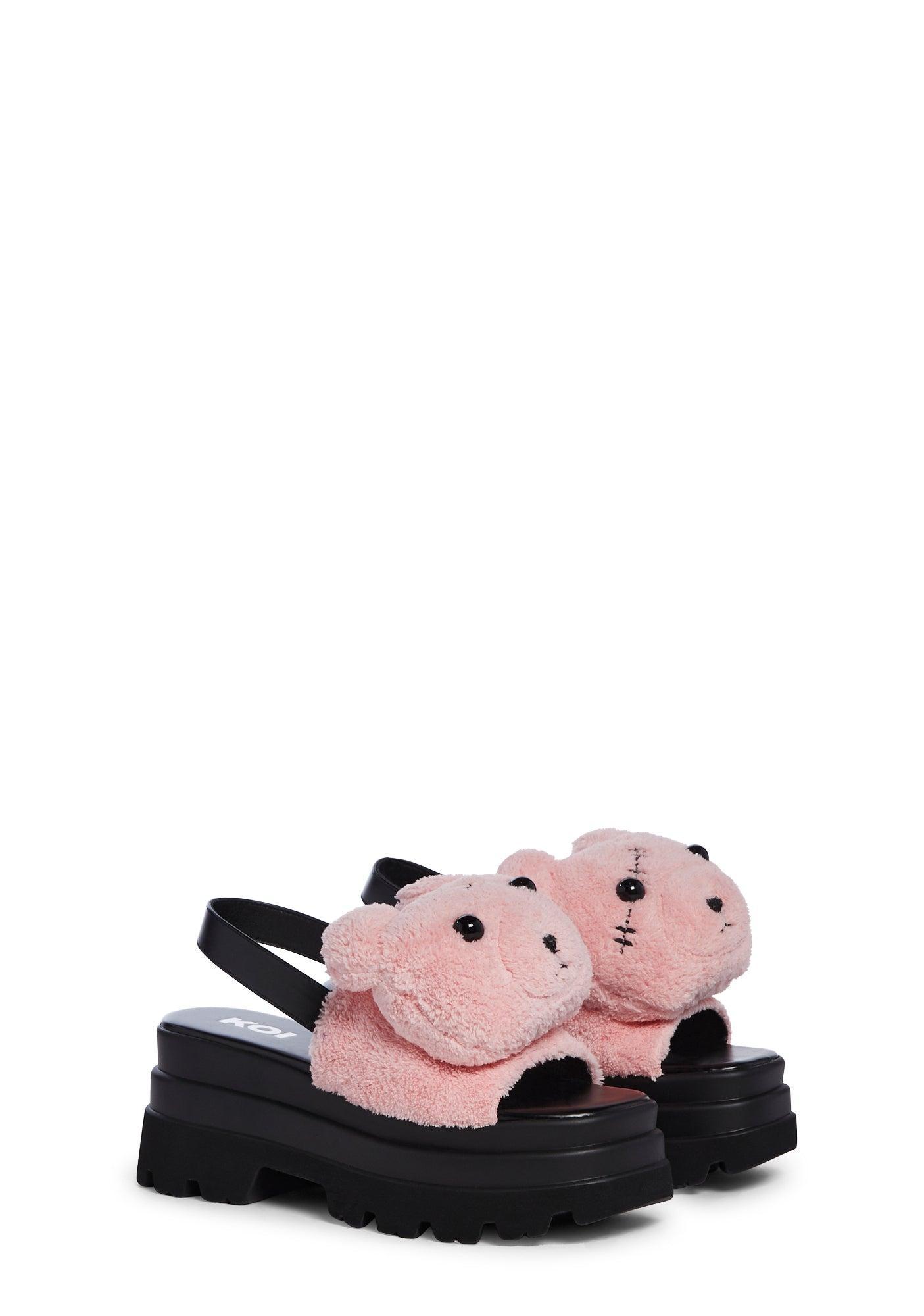 Koi Footwear Fuzzy Teddy Bear Platform Sandals- Pink Product Image