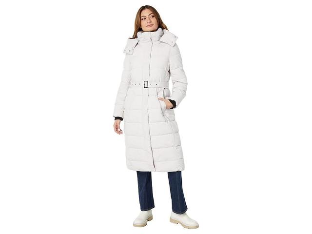 NVLT Stretch Poly Belted Long Puffer (Stone) Women's Clothing Product Image