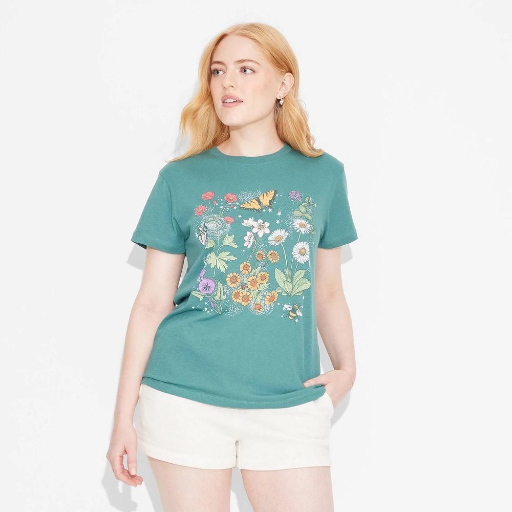 Womens Colorful Floral Short Sleeve Graphic T-Shirt Product Image