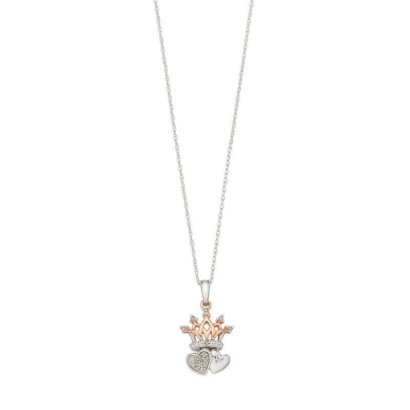 10k White Gold Diamond Accent Crown & Heart Pendant Necklace, Womens 10k Whgold Product Image