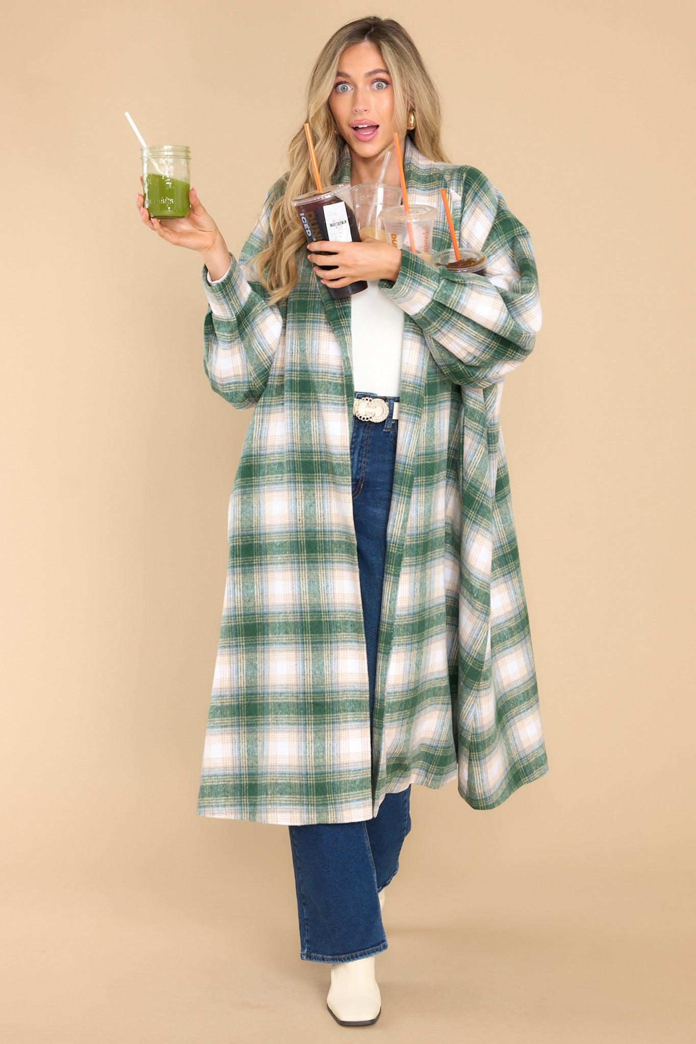 Aura Cuddly Company Green Plaid Coat Product Image