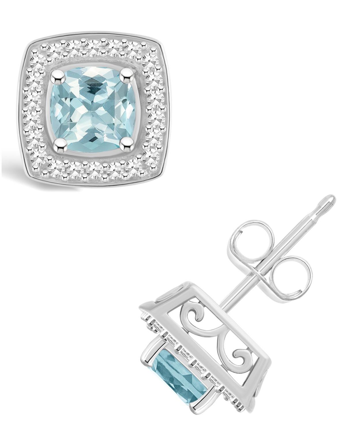 Macys Aquamarine (1 ct. t.w.) and Diamond (1/5 ct. t.w.) Halo Studs in Sterling Silver Product Image