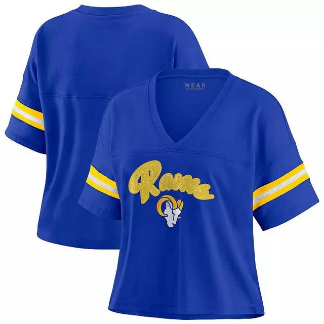 Womens WEAR by Erin Andrews Royal/White Los Angeles Rams Plus Size Color Block Boxy T-Shirt Product Image