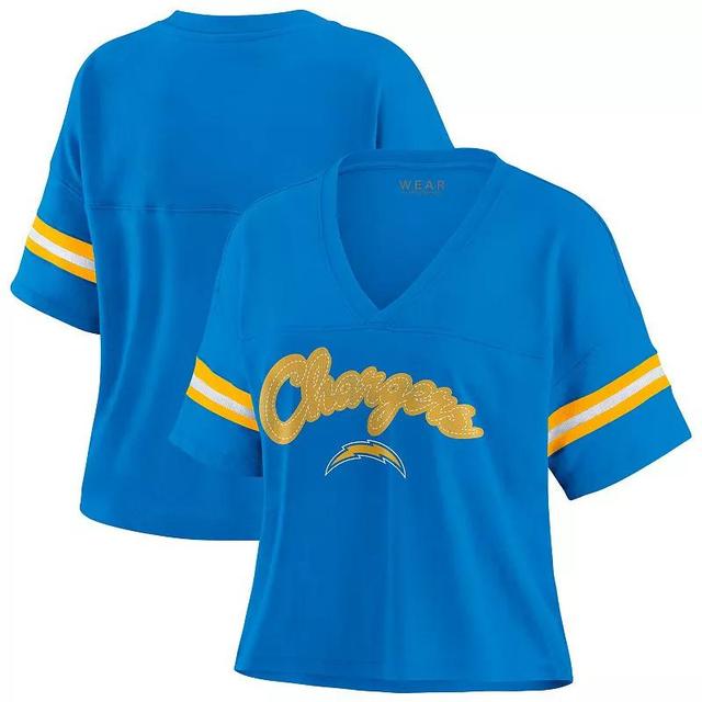 Womens WEAR by Erin Andrews Powder Blue/White Los Angeles Chargers Plus Size Color Block Boxy T-Shirt Product Image