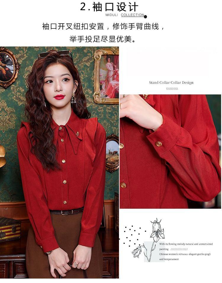 Long-Sleeve Ruffle Plain Shirt Product Image