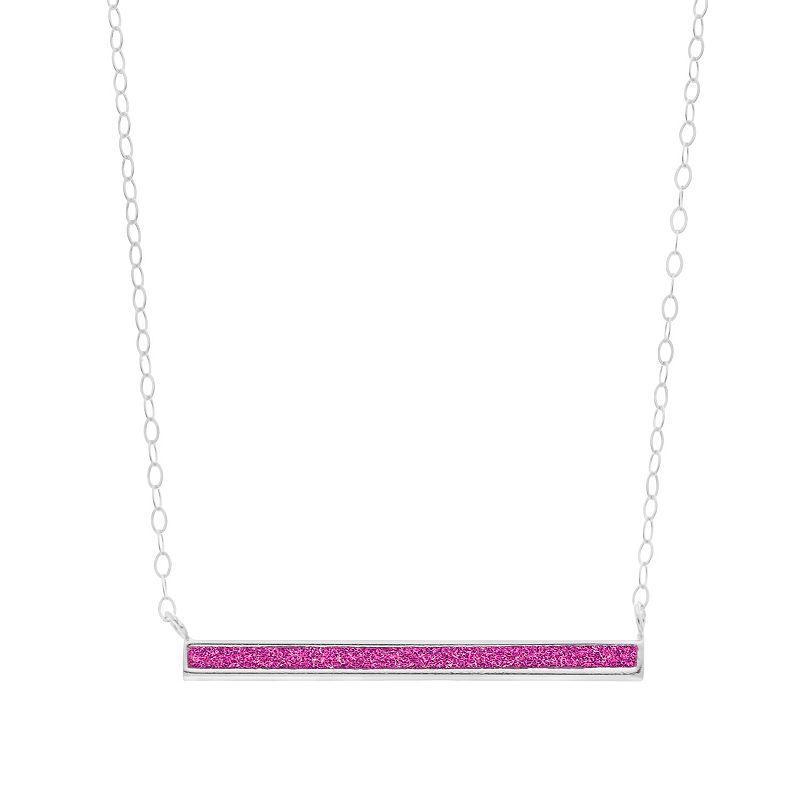 Aleure Precioso Sterling Silver Glitter Bar Necklace, Womens Pink Product Image