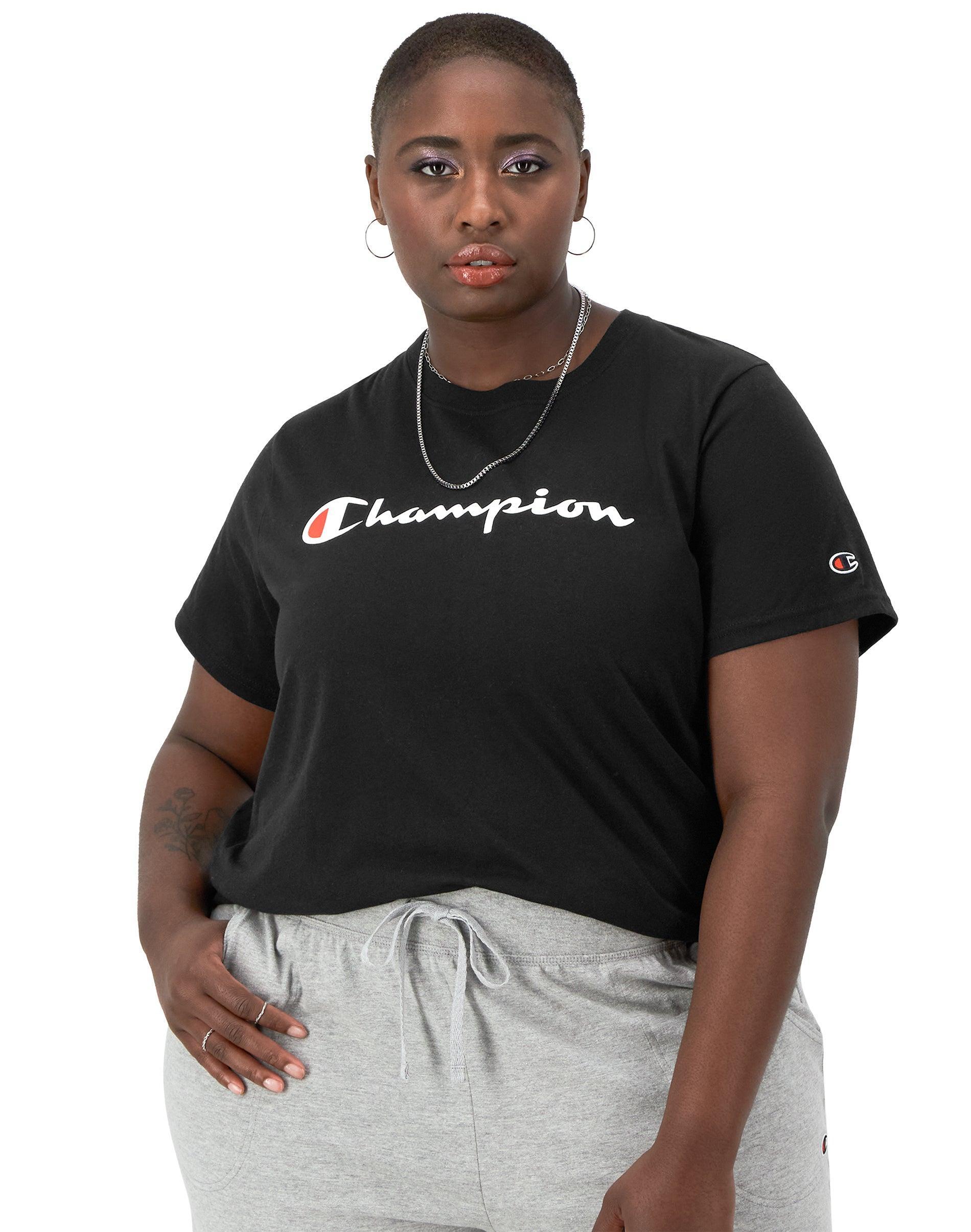 Womens Champion Classic T-Shirt, Script Logo (Plus Size) Black 1X Product Image