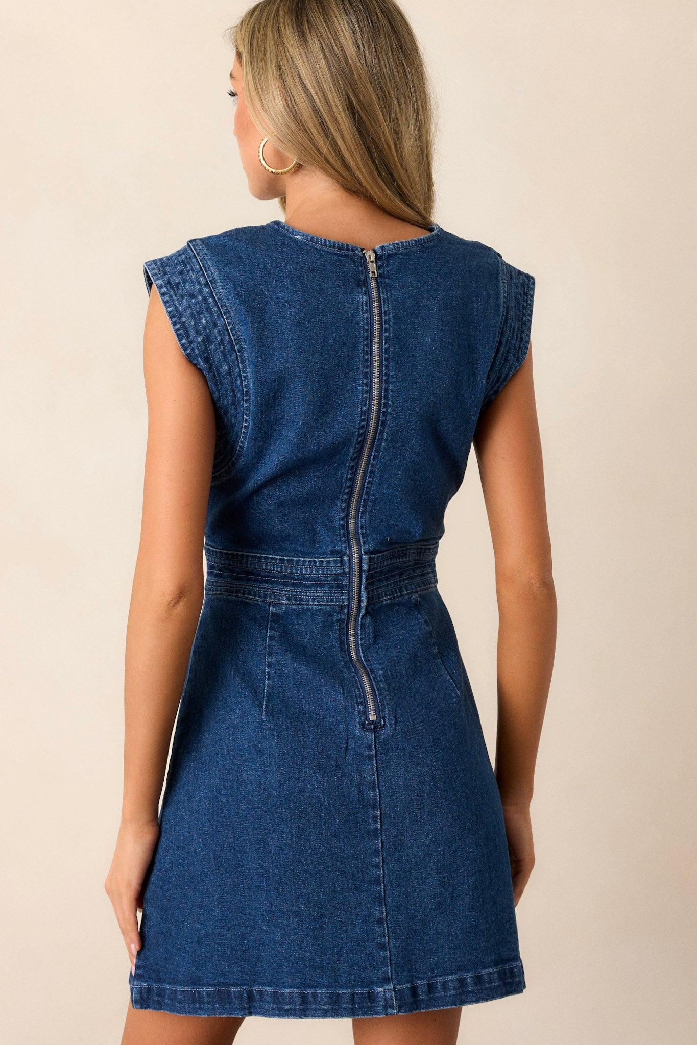 Threads Of Destiny Dark Wash Denim Mini Dress Product Image