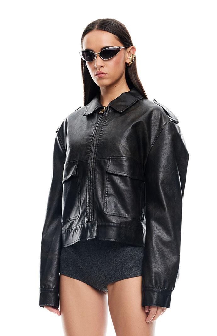 LIONESS Women's Faux Leather Eighties Bomber Jacket Product Image