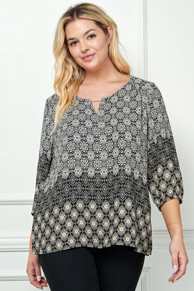 3/4 Sleeve Border Print Top - Plus Product Image