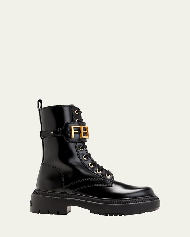 Womens Logo Leather Lug-Sole Combat Boots Product Image