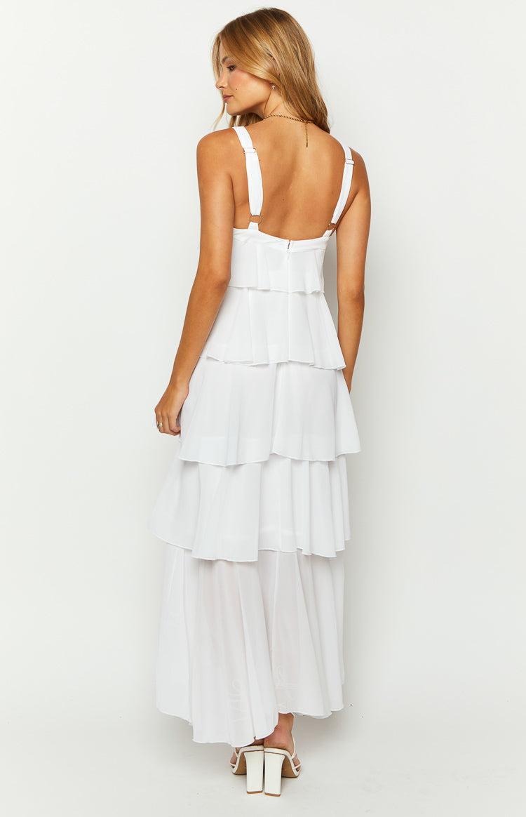 Brielle White Layered Frill Maxi Dress Product Image