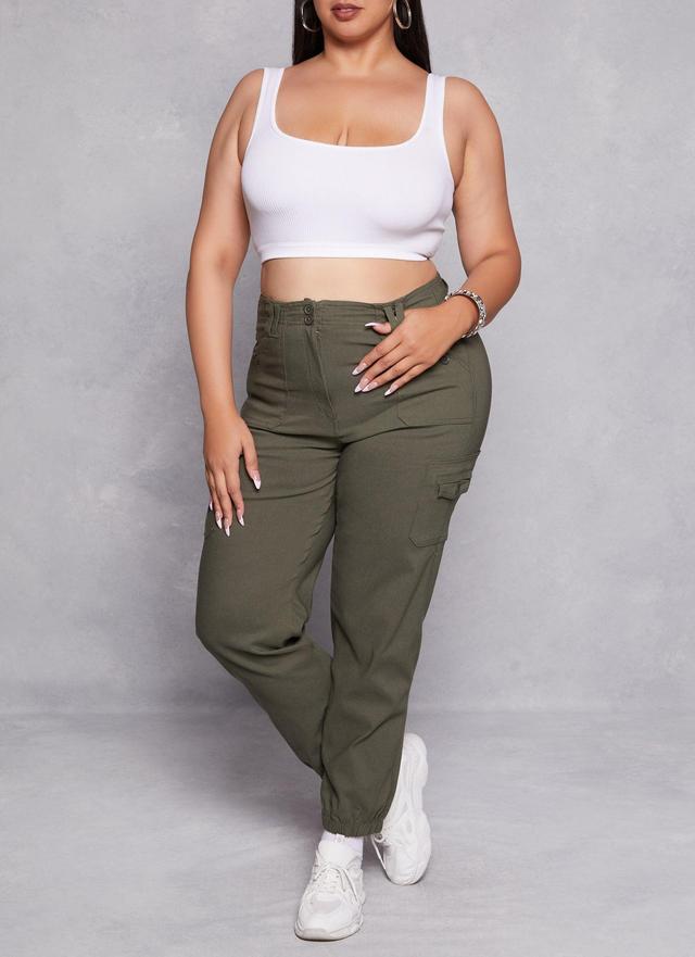 Womens Plus Size Solid High Waist Cargo Pocket Joggers Product Image