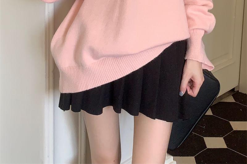 V-Neck Plain Oversized Sweater Product Image