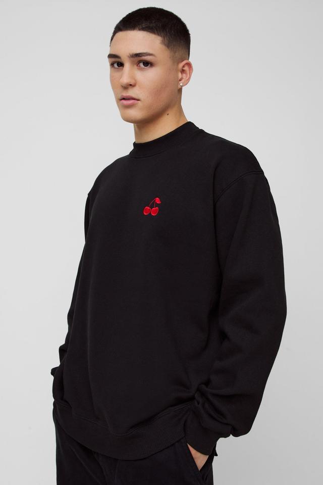 Oversized Cherry Embroidered Sweatshirt | boohooMAN USA Product Image