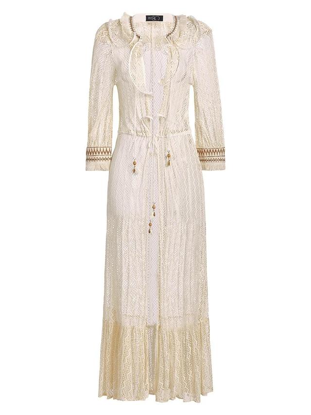 Womens Jute-Trimmed Lace Cover-Up Robe Product Image