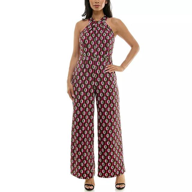 Womens Nina Leonard Printed Twist Neck Jumpsuit Product Image