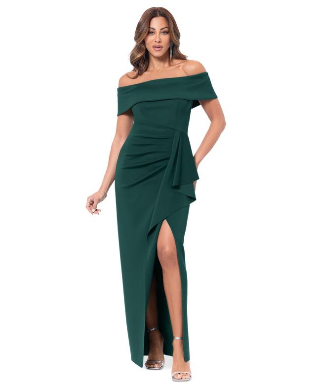 Women's Off-The-Shoulder Ruched Side-Slit Gown Product Image