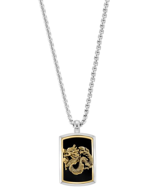 Effy Mens Onyx Dragon Dog Tag 22 Pendant Necklace in Sterling Silver & 14k Gold-Plate Product Image