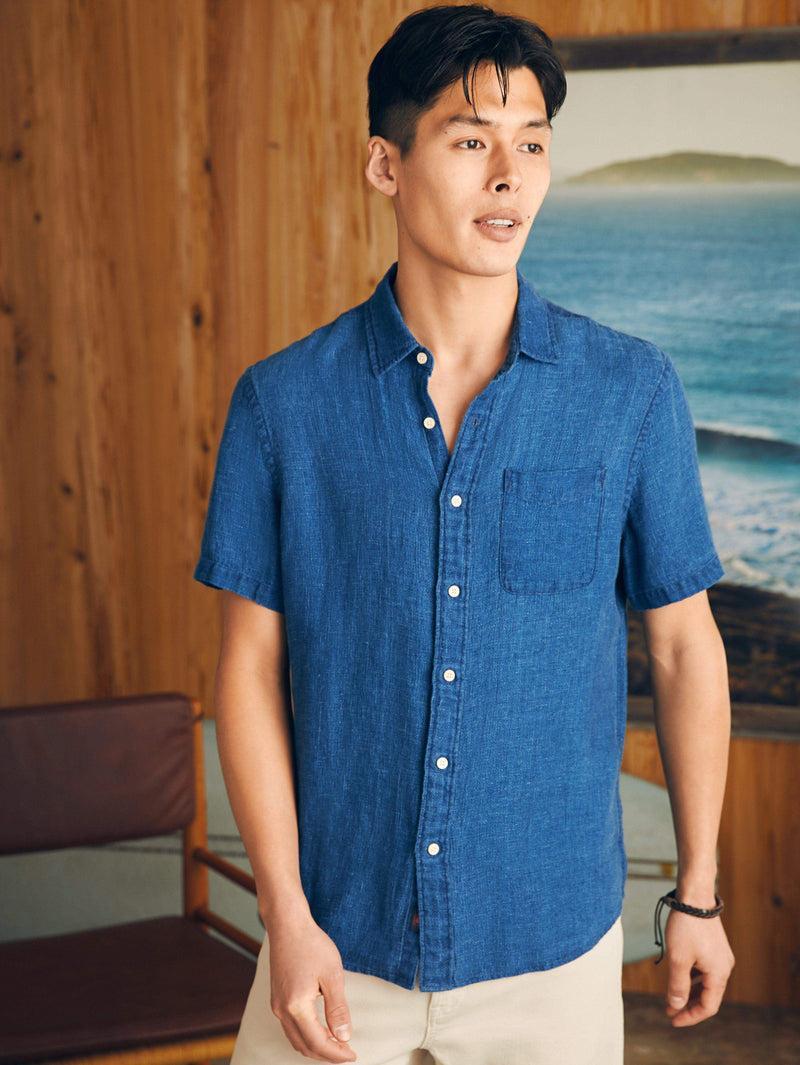 Short-Sleeve Palma Linen Shirt - Indigo Basketweave Male Product Image