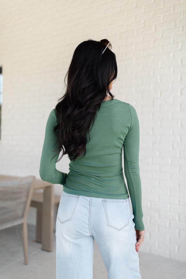 Make Your Choice Olive Ribbed Scoop Neck Long Sleeve Tee FINAL SALE Product Image