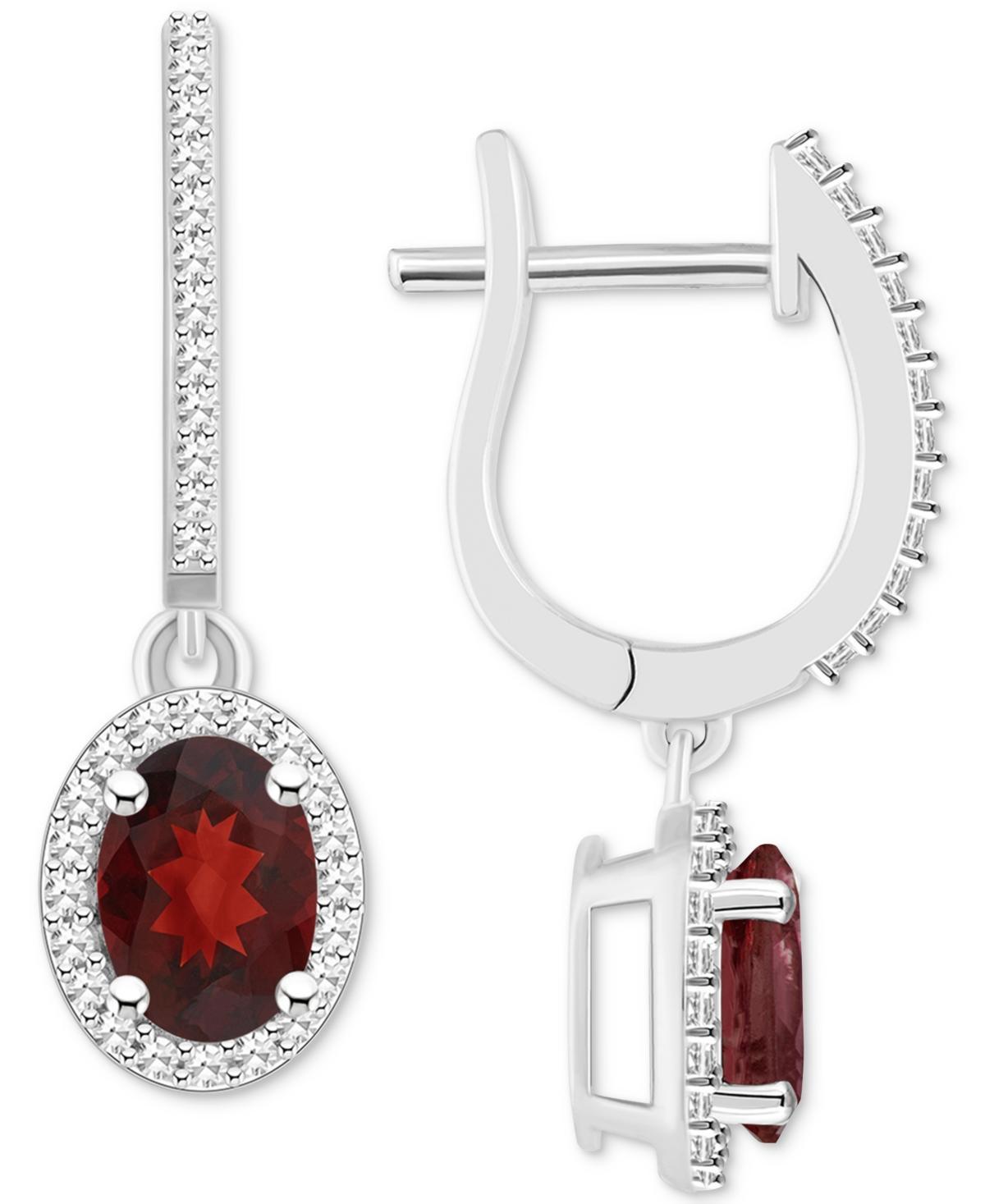 Rhodolite (1-7/8 ct. t.w.) & Diamond (1/3 ct. t.w.) Leverback Drop Earrings in Sterling Silver (Also in Citrine, Blue Topaz, Amethyst, Peridot, Product Image