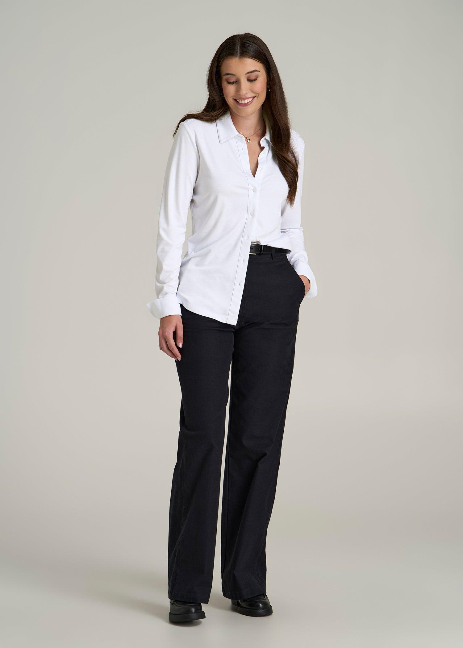 Slub Knit Button Up Women's Tall Shirt in Bright White Product Image