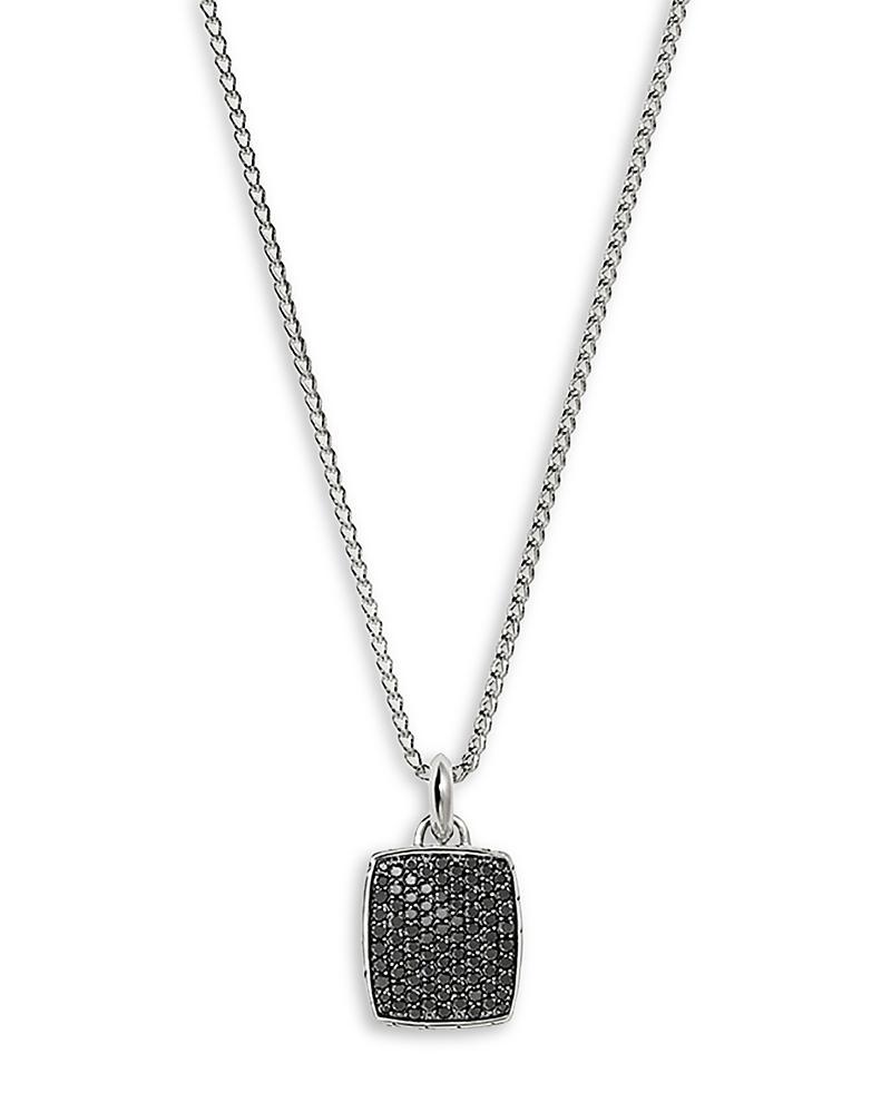 Mens ID Sterling Silver & Black Sapphire Tag Necklace Product Image