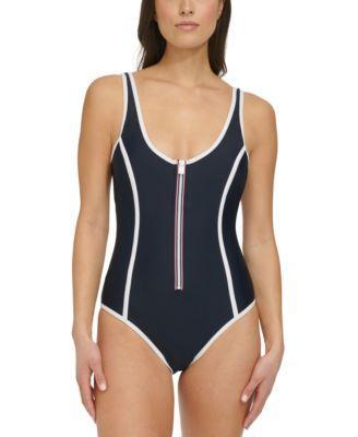 Women's Seamed One-Piece Zip-Up Swimsuit Product Image