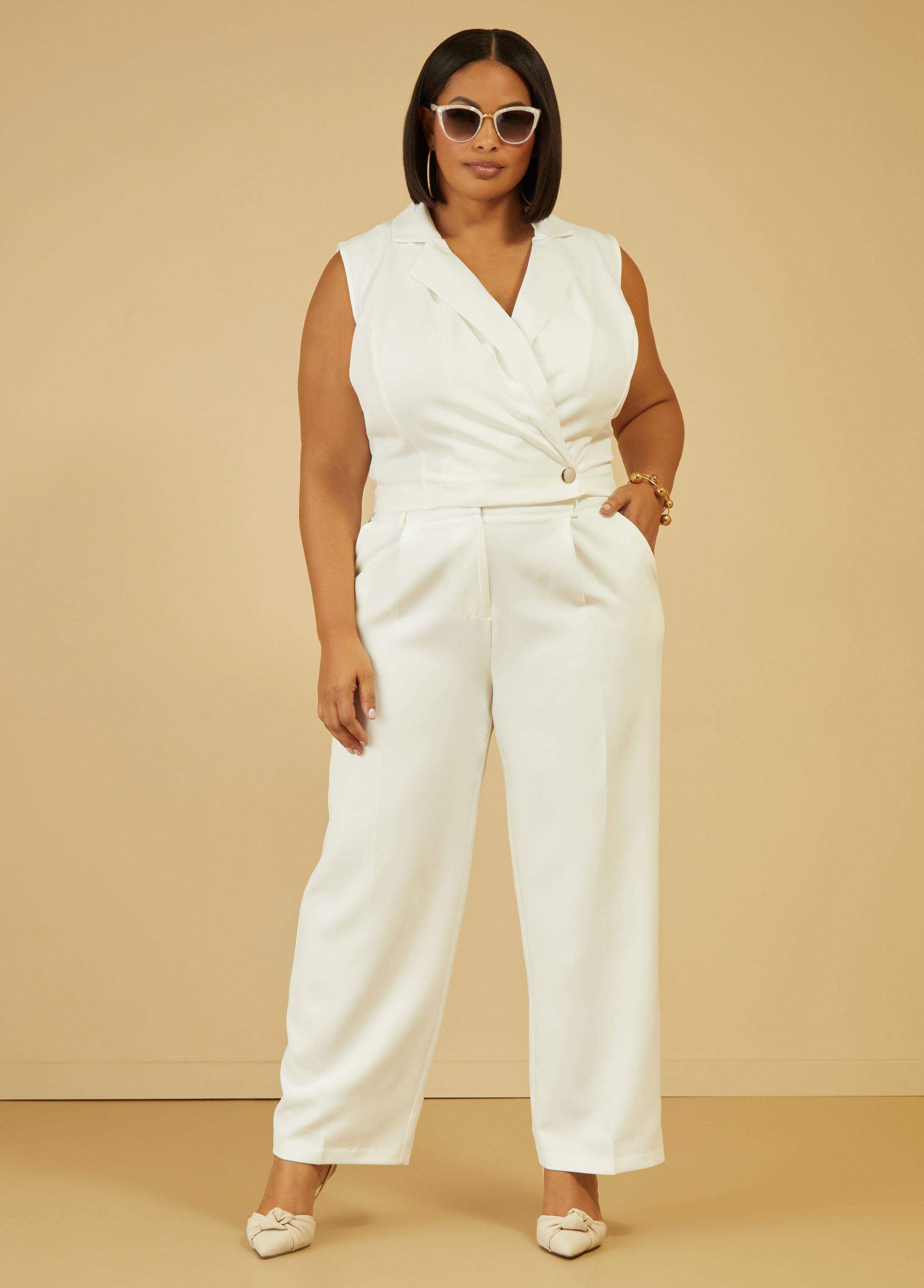 Plus Size Pleated Straight Leg Pants Ashley Stewart Product Image