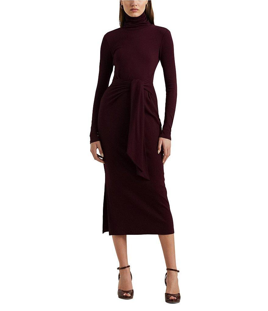 Lauren Ralph Lauren Vaureen Rib Knit Turtleneck Long Sleeve Tie Waist Midi Dress Product Image