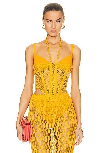 Dion Lee Coral Crochet Corset in Mustard Product Image