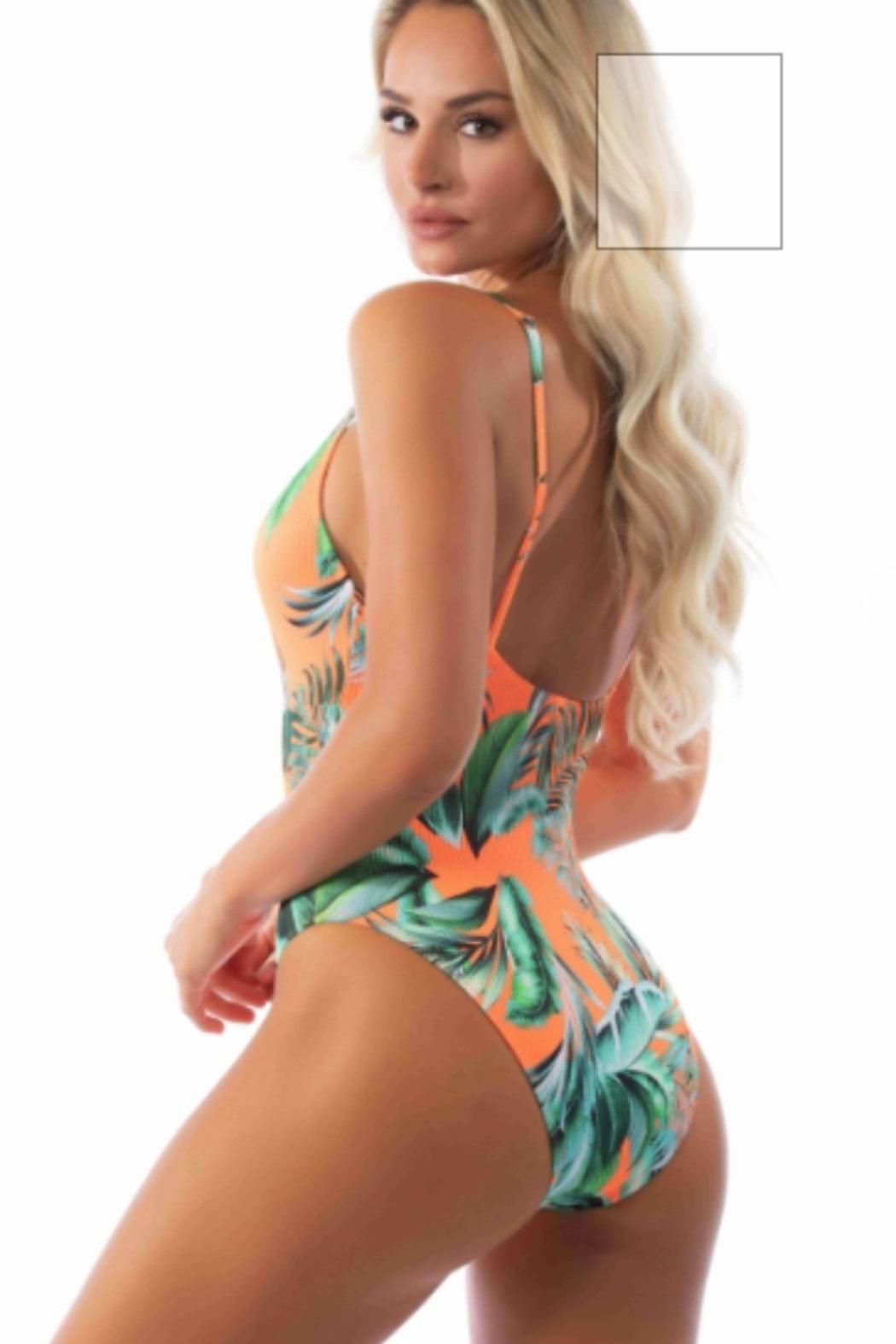 Tropical Neon Orange One-Piece Swimsuit Female Product Image