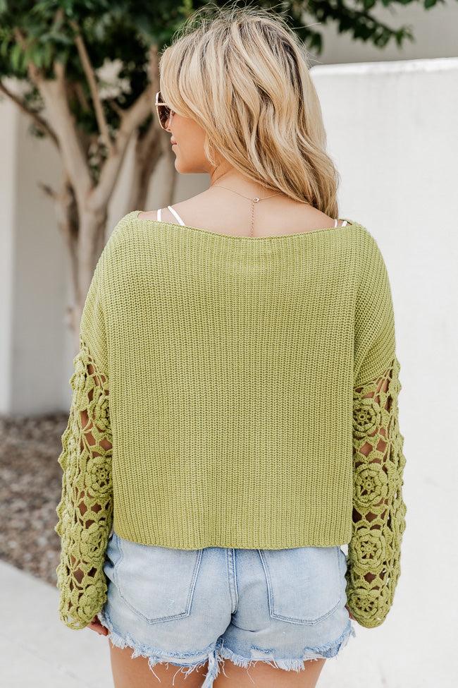 Always My Favorite Green Crochet Sleeve Sweater FINAL SALE Product Image