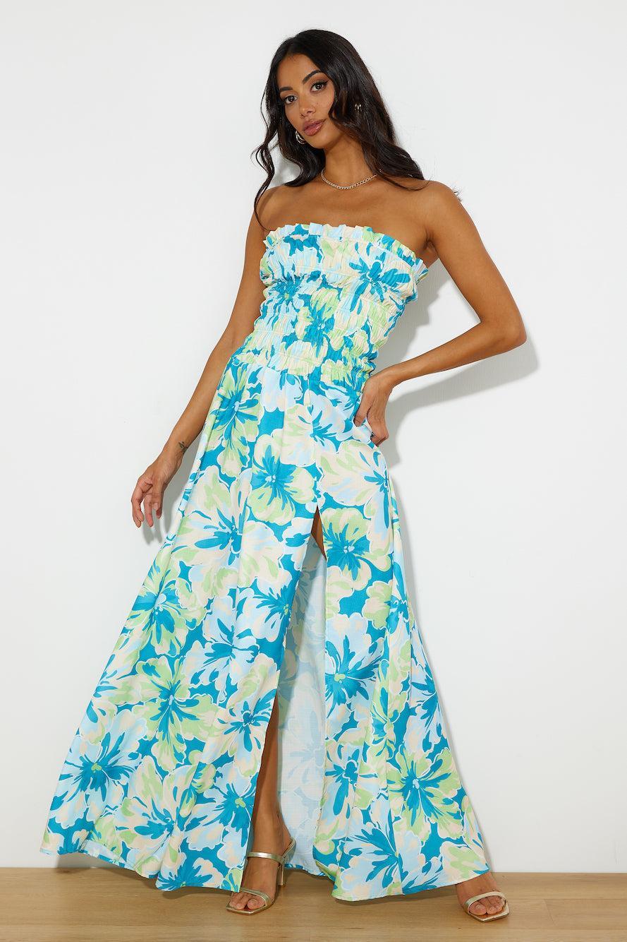 RUNAWAY Rylee Maxi Dress Teal Floral Product Image