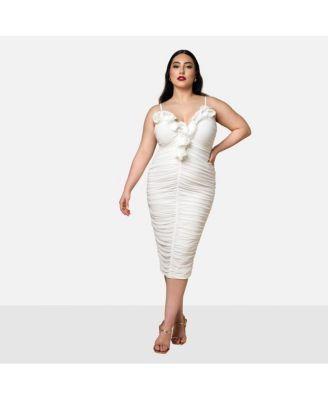 Plus Size Orchid Mesh 3D Flower Midi Bodycon Dress product image