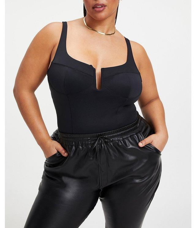 Good American Plus Size Scuba Corset Split U Scoop Neck Sleeveless Bodysuit Product Image