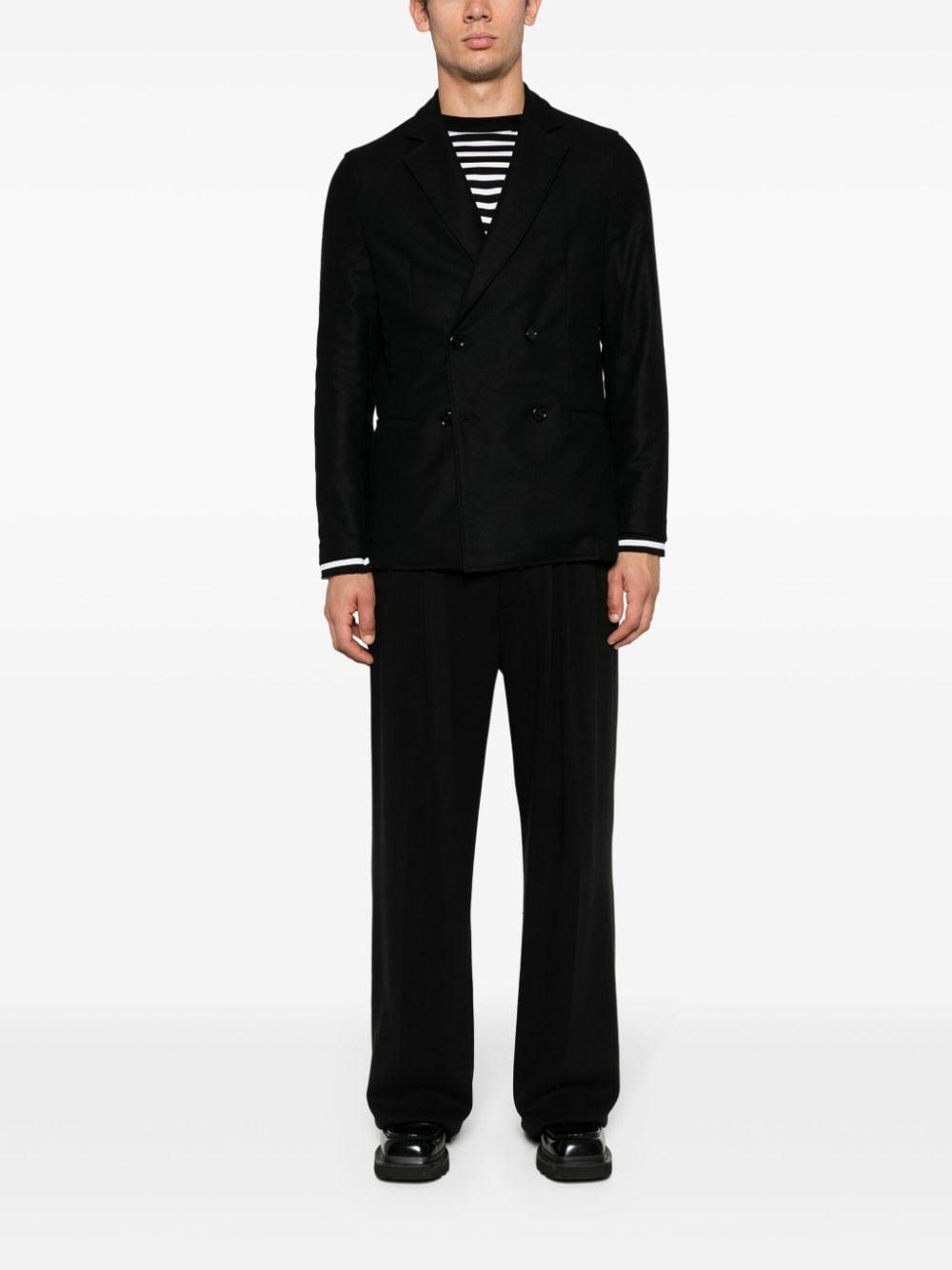 Notched-lapels Wool Double-breasted Blazer In Black Product Image