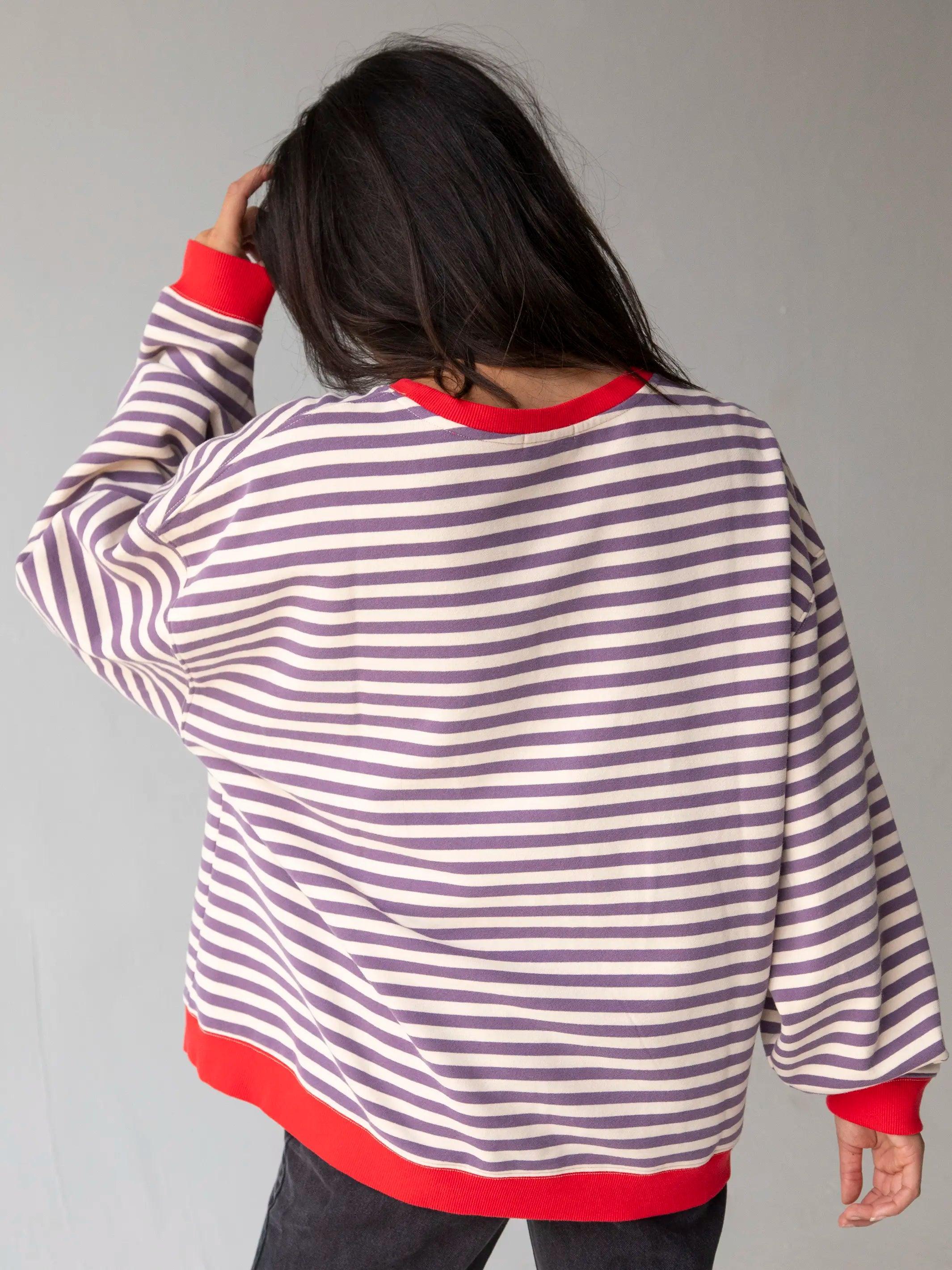 Oversized Striped Sweatshirt - Cream Purple Stripes Product Image