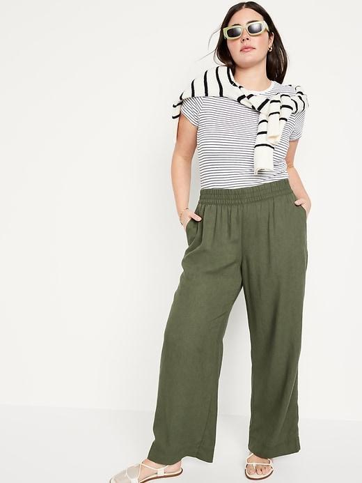 High-Waisted Linen-Blend Wide-Leg Pants Product Image