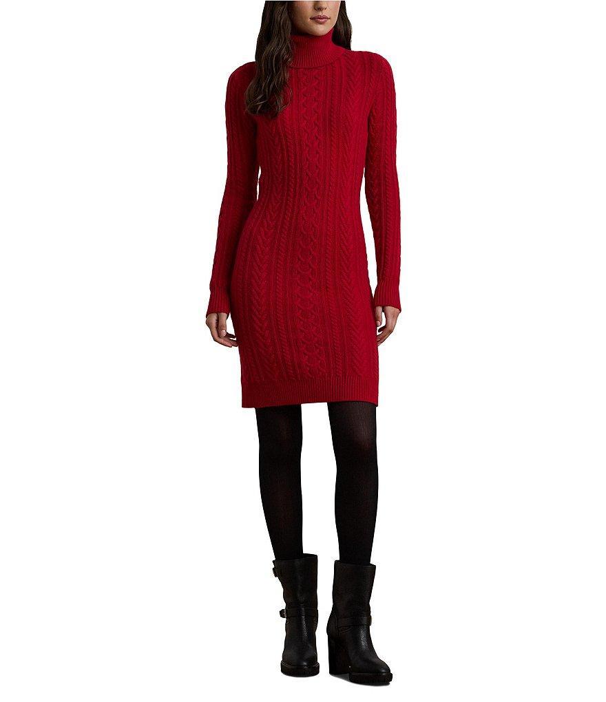 Lauren Ralph Lauren Wool-Blend Cable Knit Turtleneck Long Sleeve Sweater Dress Product Image