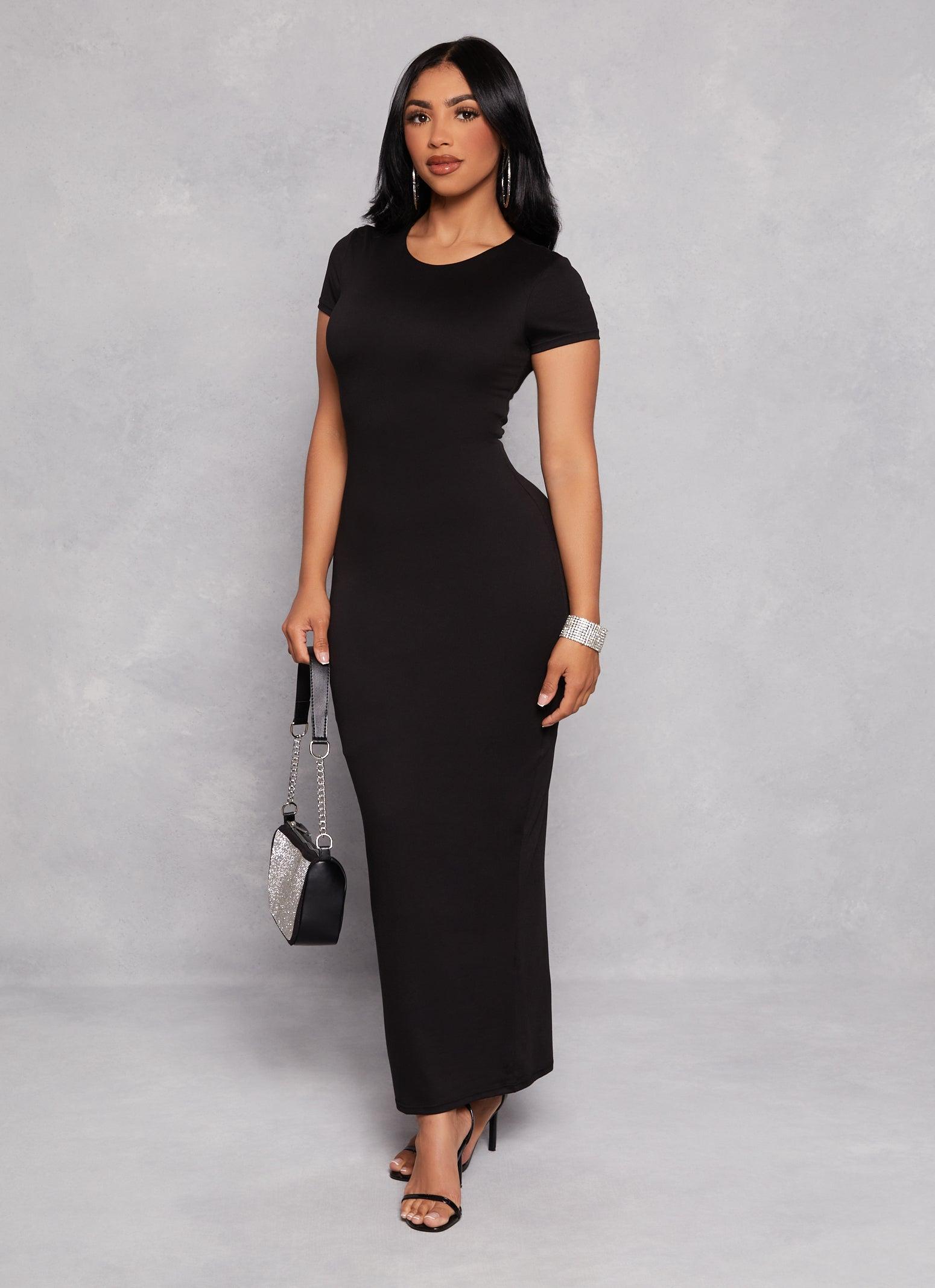 Womens Double Layered Crew Neck Maxi Dress Product Image