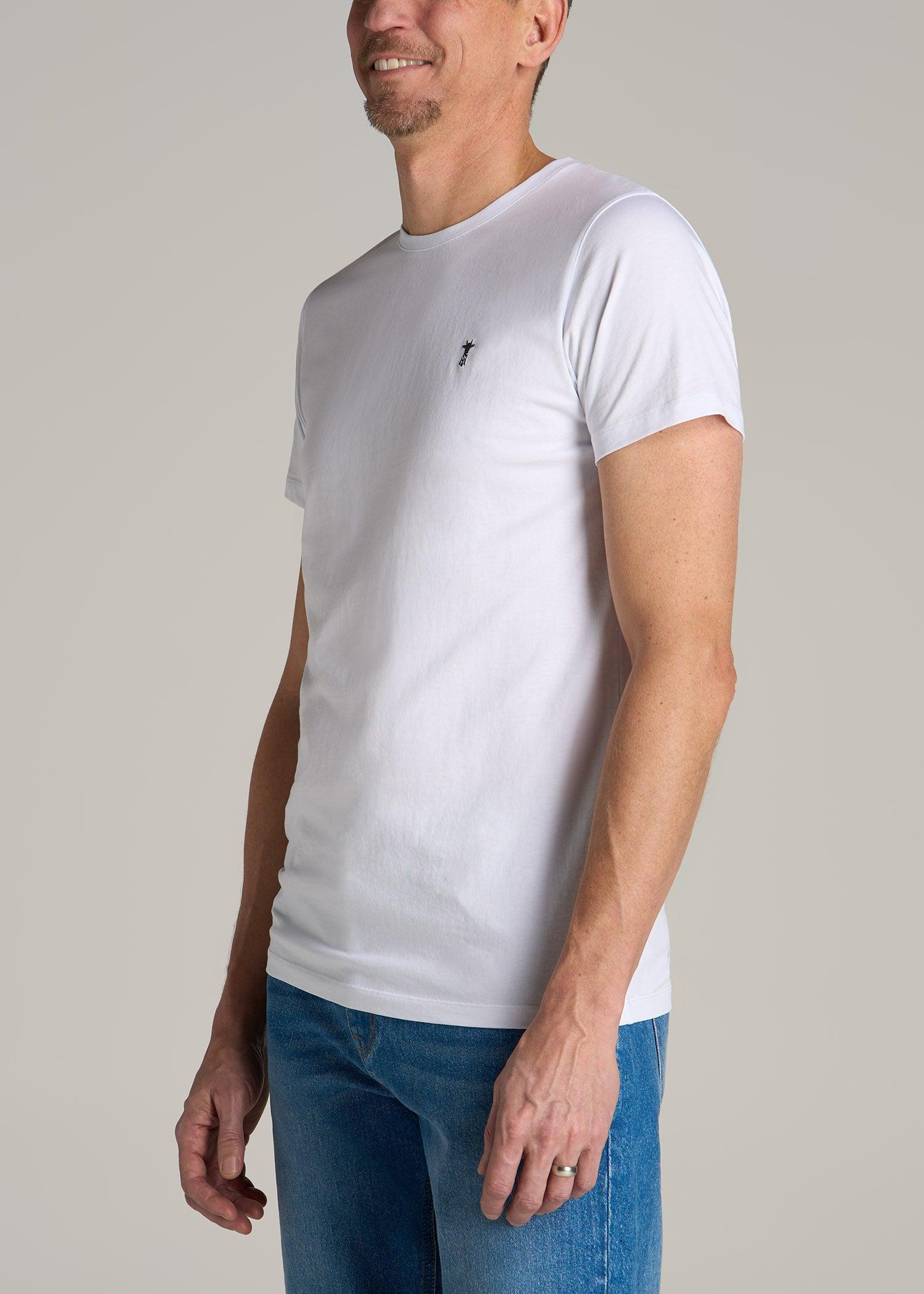 MODERN-FIT Embroidered Logo Crewneck T-Shirt for Tall Men in White Male Product Image