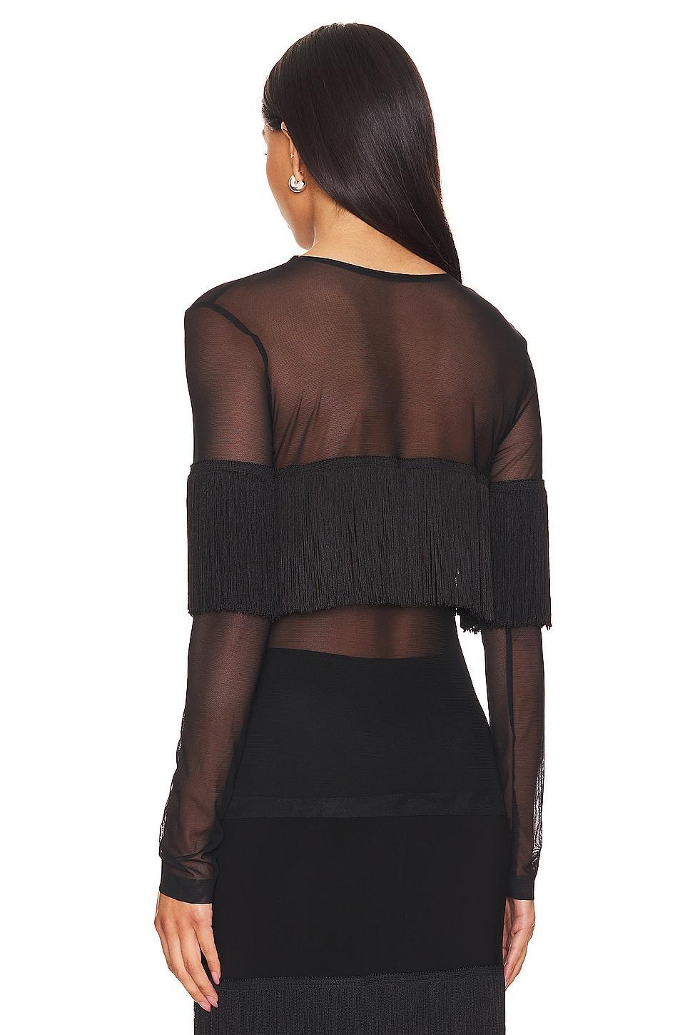 Long Sleeve Crewneck Fringe Top Norma Kamali Product Image