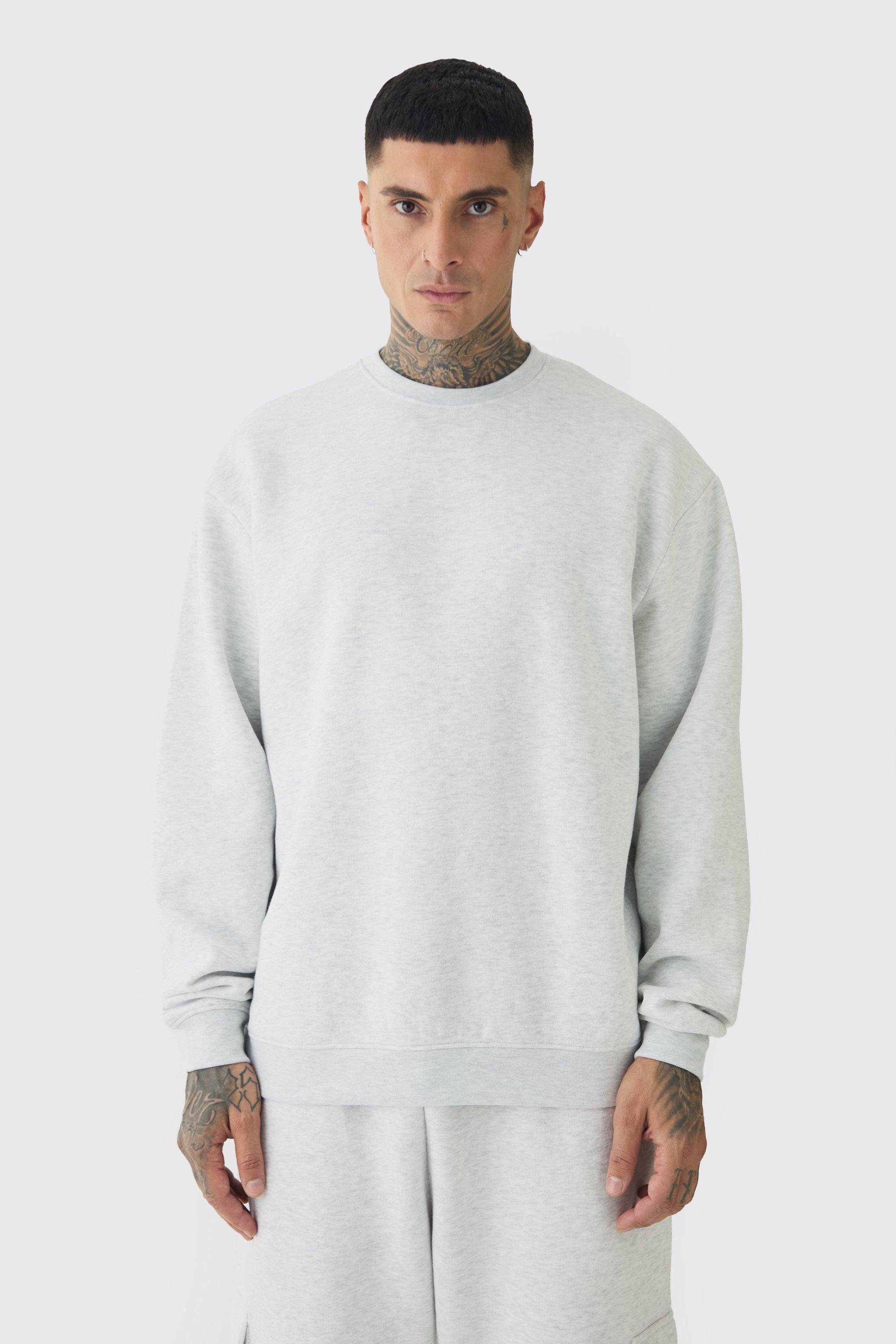 330GSM Tall Oversized Sweatshirt In Grey Marl | boohooMAN USA Product Image