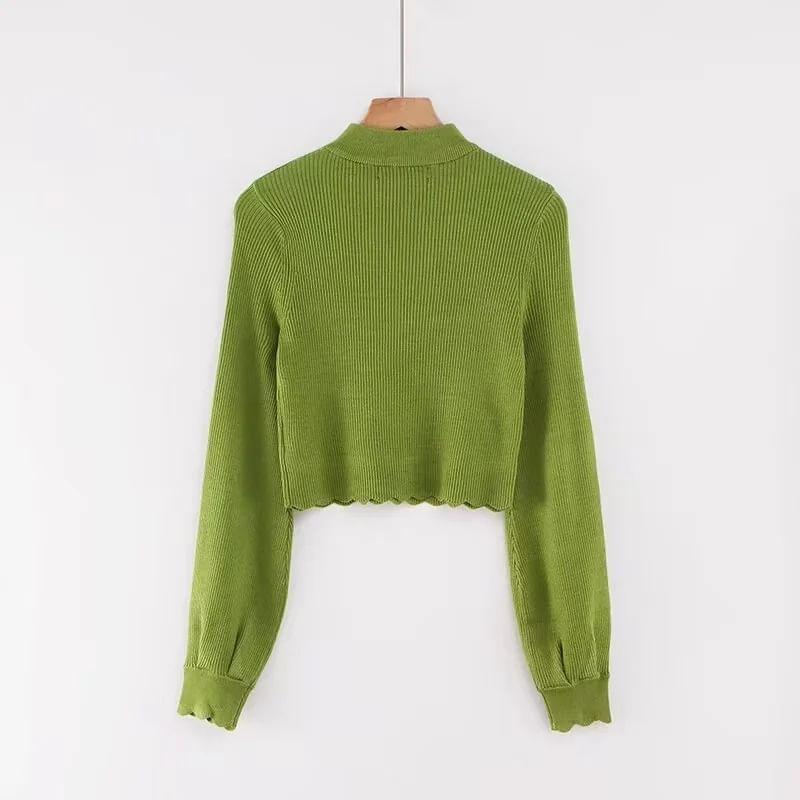 Mock Neck Plain Ribbed Crop Sweater Product Image