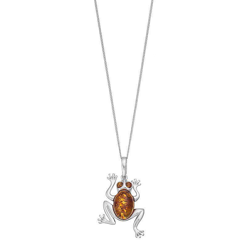 Sterling Silver Amber Frog Pendant Necklace, Womens Product Image