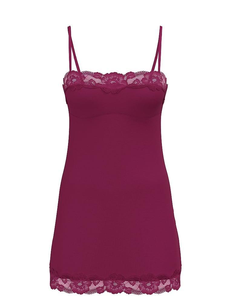 Modal & Lace Trim Straight-Neck Slip Dress Product Image