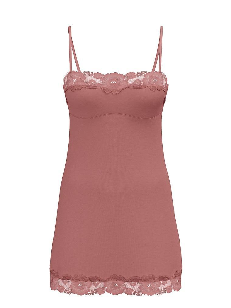 Modal & Lace Trim Straight-Neck Slip Dress Product Image